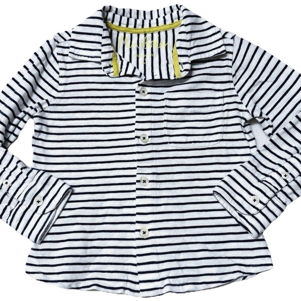 Mini Boden‎ Boys Long Sleeve Shirt Collared Striped Nautical Coastal Size 2-3 Y